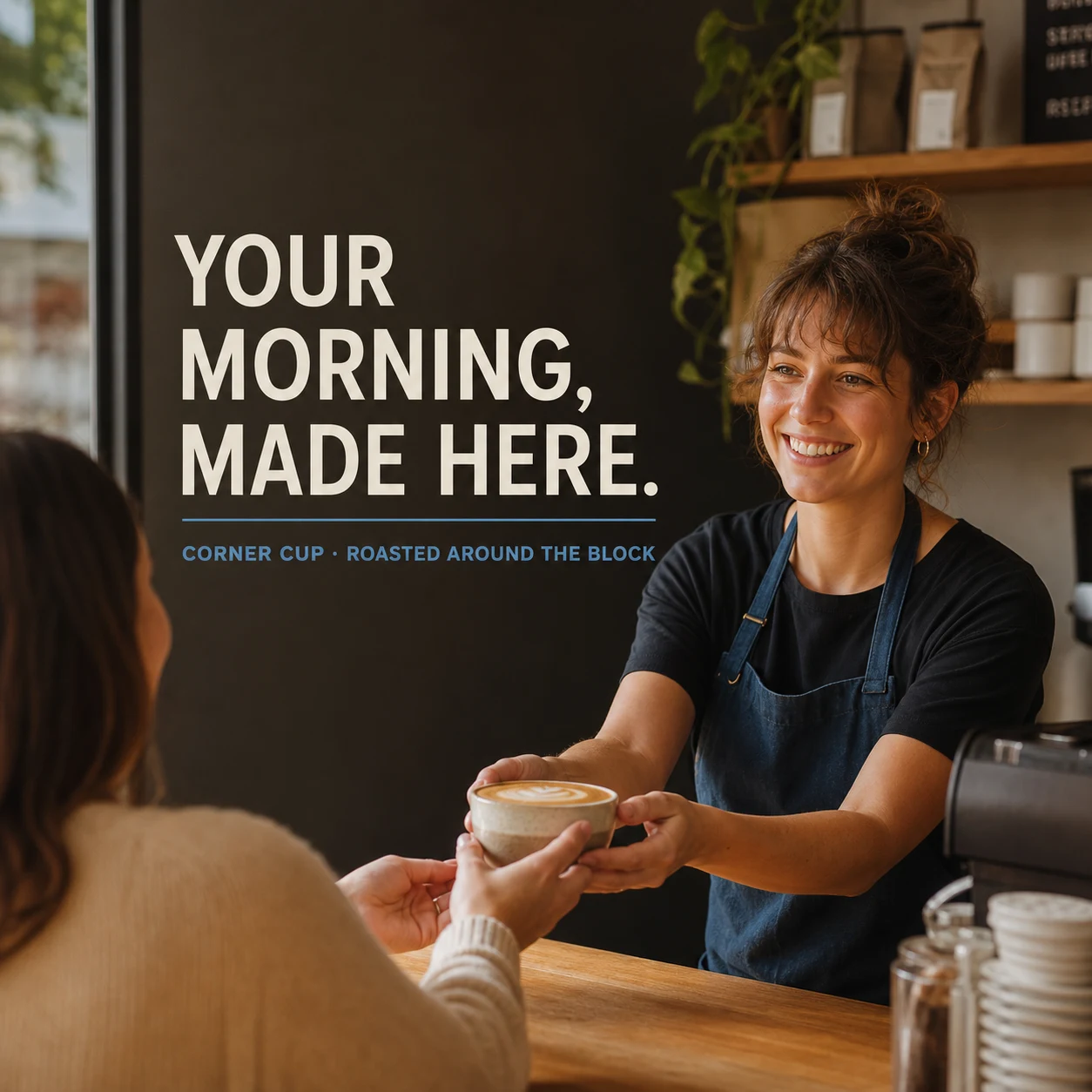 Neighborhood Coffee social ad: Your Morning, Made Here.