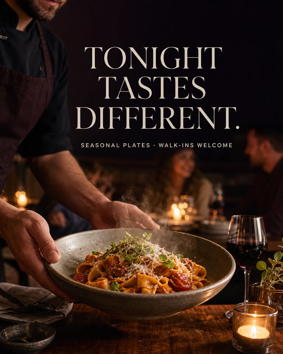 Neighborhood Restaurant social ad: Tonight Tastes Different.